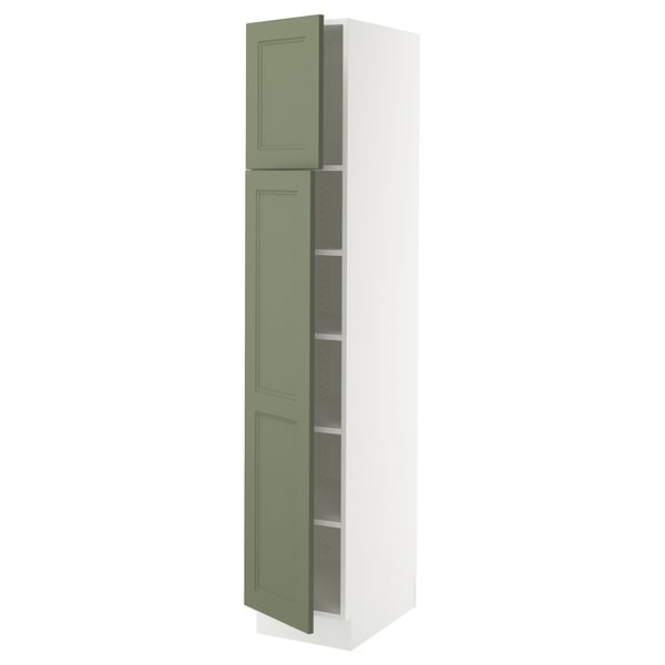 SEKTION Armoire haute + tablette/2ptes, blanc/Axstad gris-vert, 15x24x80 "