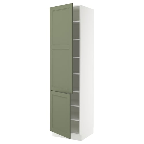 SEKTION Armoire haute + tablette/2ptes, blanc/Axstad gris-vert, 24x24x90 "