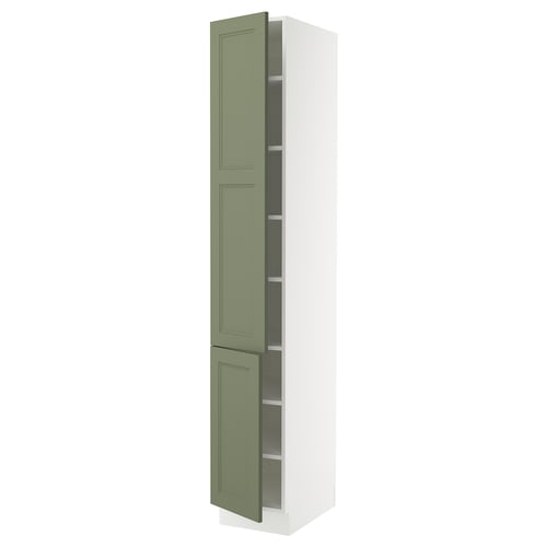 SEKTION Armoire haute + tablette/2ptes, blanc/Axstad gris-vert, 15x24x90 "
