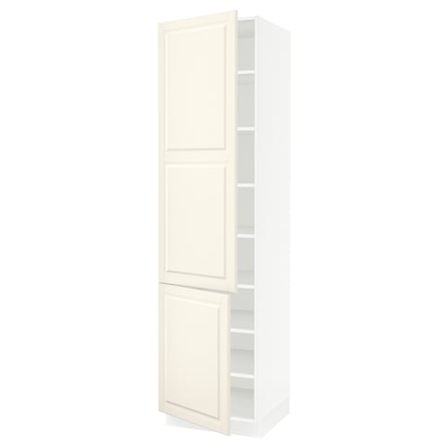 SEKTION Armoire haute + tablette/2ptes, blanc/Bodbyn blanc cassé, 24x24x90 "