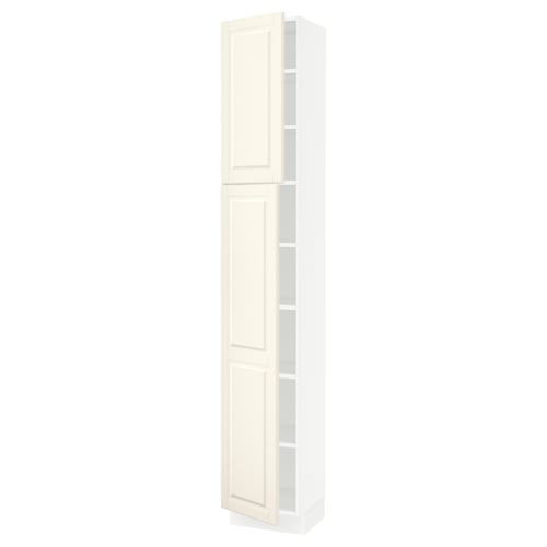 SEKTION Armoire haute + tablette/2ptes, blanc/Bodbyn blanc cassé, 15x15x90 "