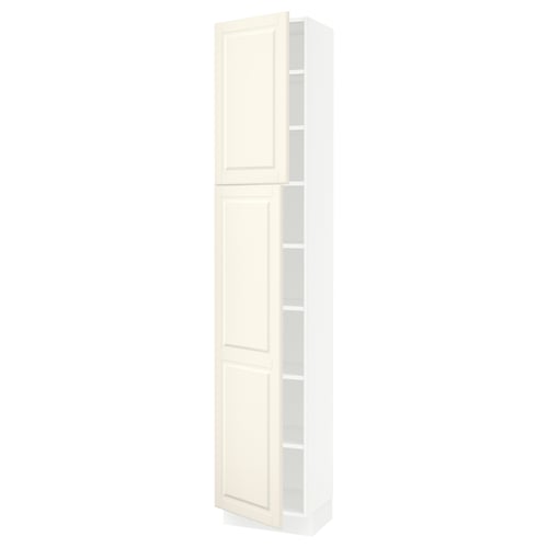 SEKTION Armoire haute + tablette/2ptes, blanc/Bodbyn blanc cassé, 18x15x90 "