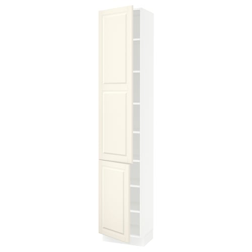 SEKTION Armoire haute + tablette/2ptes, blanc/Bodbyn blanc cassé, 18x15x90 "