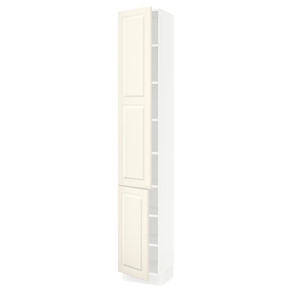 SEKTION Armoire haute + tablette/2ptes, blanc/Bodbyn blanc cassé, 15x15x90 "