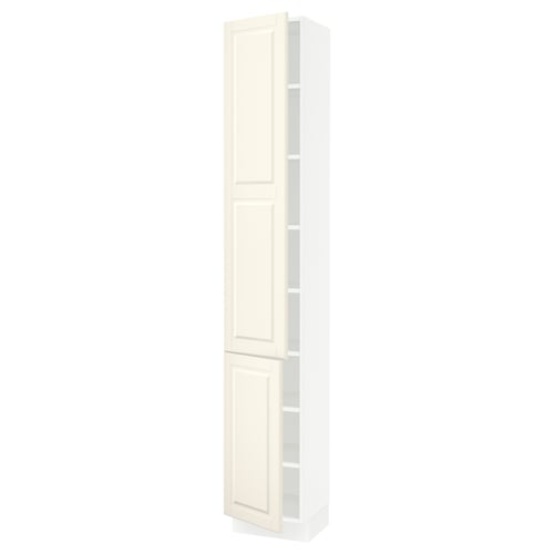 SEKTION Armoire haute + tablette/2ptes, blanc/Bodbyn blanc cassé, 15x15x90 "