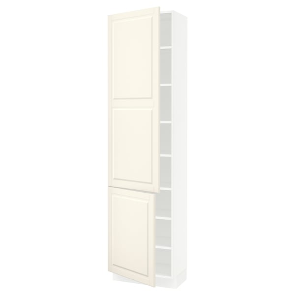 SEKTION Armoire haute + tablette/2ptes, blanc/Bodbyn blanc cassé, 24x15x90 "