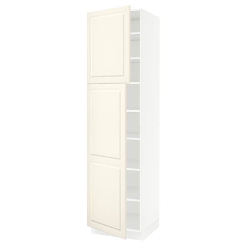 SEKTION Armoire haute + tablette/2ptes, blanc/Bodbyn blanc cassé, 24x24x90 "