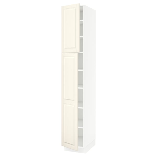 SEKTION Armoire haute + tablette/2ptes, blanc/Bodbyn blanc cassé, 15x24x90 "