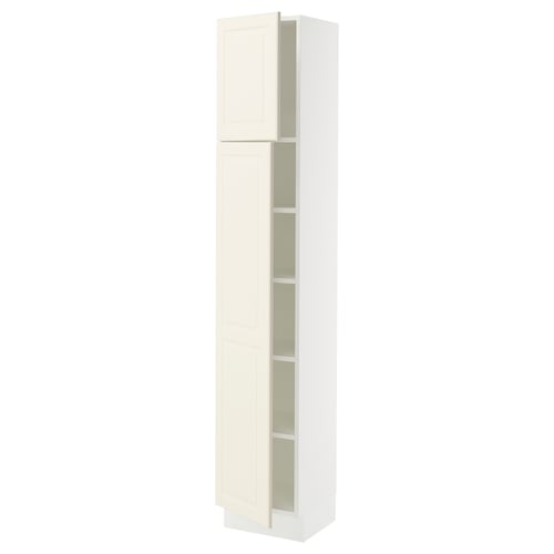SEKTION Armoire haute + tablette/2ptes, blanc/Bodbyn blanc cassé, 15x15x80 "
