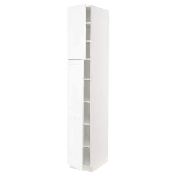 SEKTION Armoire haute + tablette/2ptes, blanc Enköping/blanc effet bois, 15x24x90 "