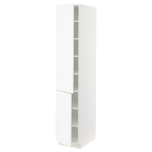 SEKTION Armoire haute + tablette/2ptes, blanc Enköping/blanc effet bois, 15x24x80 "