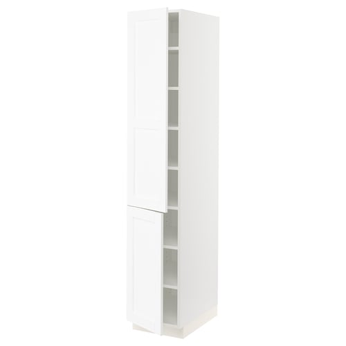 SEKTION Armoire haute + tablette/2ptes, blanc Enköping/blanc effet bois, 15x24x80 "