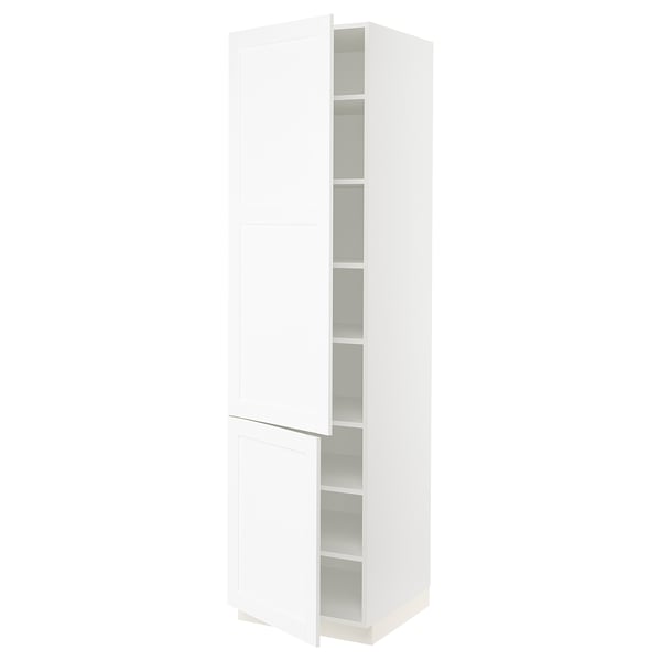SEKTION Armoire haute + tablette/2ptes, blanc Enköping/blanc effet bois, 24x24x90 "