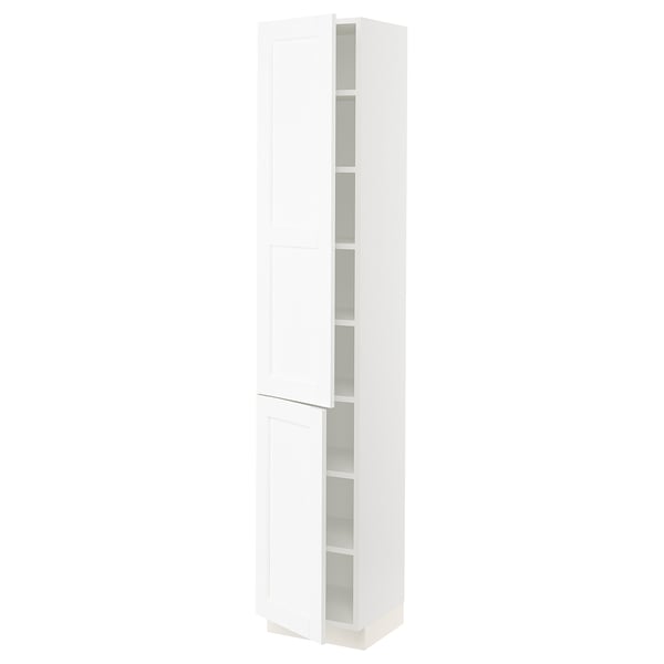SEKTION Armoire haute + tablette/2ptes, blanc Enköping/blanc effet bois, 15x15x80 "