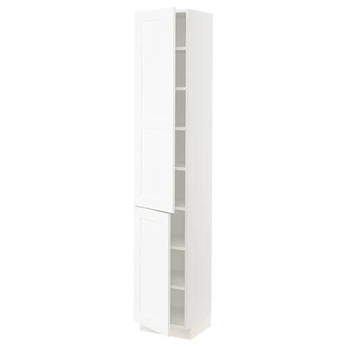 SEKTION Armoire haute + tablette/2ptes, blanc Enköping/blanc effet bois, 15x15x80 "