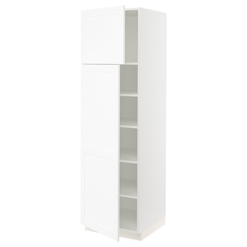 SEKTION Armoire haute + tablette/2ptes, blanc Enköping/blanc effet bois, 24x24x80 "