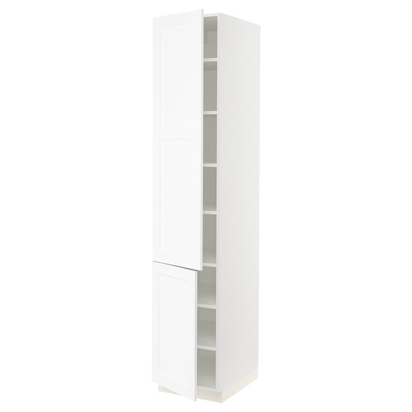 SEKTION Armoire haute + tablette/2ptes, blanc Enköping/blanc effet bois, 18x24x90 "