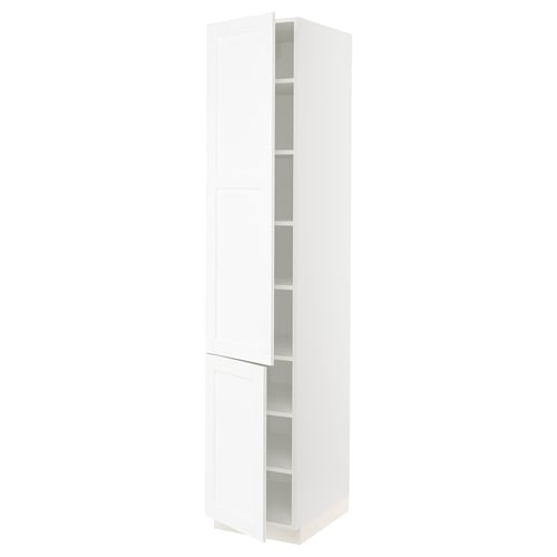SEKTION Armoire haute + tablette/2ptes, blanc Enköping/blanc effet bois, 18x24x90 "