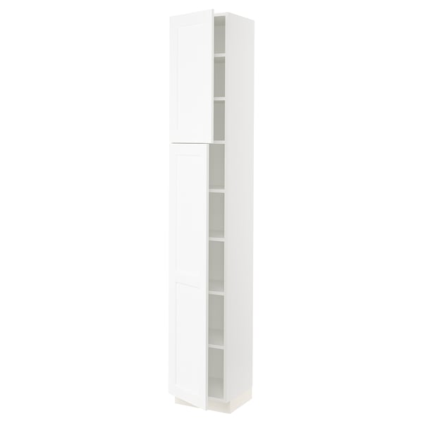 SEKTION Armoire haute + tablette/2ptes, blanc Enköping/blanc effet bois, 15x15x90 "
