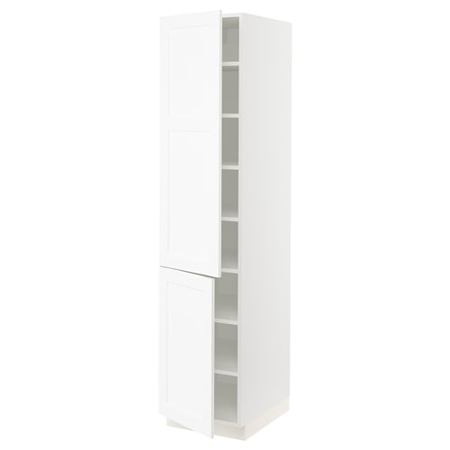 SEKTION Armoire haute + tablette/2ptes, blanc Enköping/blanc effet bois, 18x24x80 "