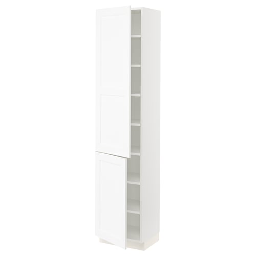 SEKTION Armoire haute + tablette/2ptes, blanc Enköping/blanc effet bois, 18x15x80 "