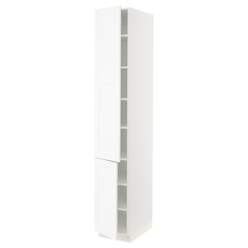 SEKTION Armoire haute + tablette/2ptes, blanc Enköping/blanc effet bois, 15x24x90 "