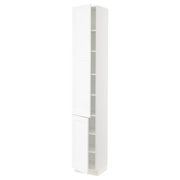 SEKTION Armoire haute + tablette/2ptes, blanc Enköping/blanc effet bois, 15x15x90 "