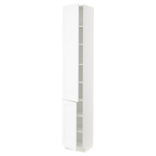SEKTION Armoire haute + tablette/2ptes, blanc Enköping/blanc effet bois, 15x15x90 "