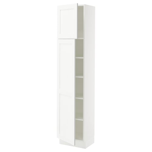 SEKTION Armoire haute + tablette/2ptes, blanc Enköping/blanc effet bois, 18x15x80 "