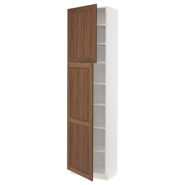 SEKTION Armoire haute + tablette/2ptes, blanc Enköping/brun effet noyer, 24x15x90 "
