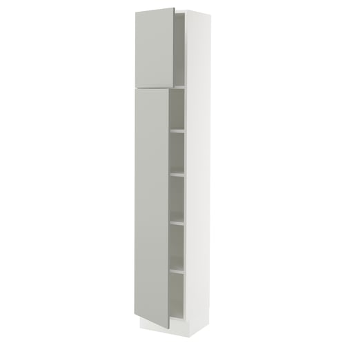 SEKTION Armoire haute + tablette/2ptes, blanc/Havstorp gris clair, 15x15x80 "