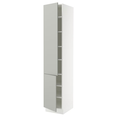 SEKTION Armoire haute + tablette/2ptes, blanc/Havstorp gris clair, 18x24x90 "