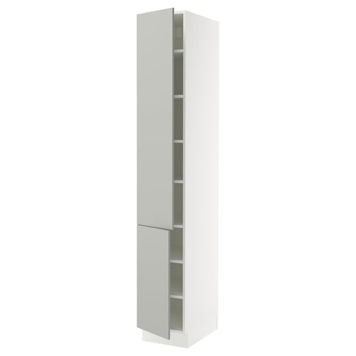 SEKTION Armoire haute + tablette/2ptes, blanc/Havstorp gris clair, 15x24x90 "