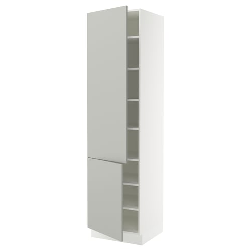 SEKTION Armoire haute + tablette/2ptes, blanc/Havstorp gris clair, 24x24x90 "