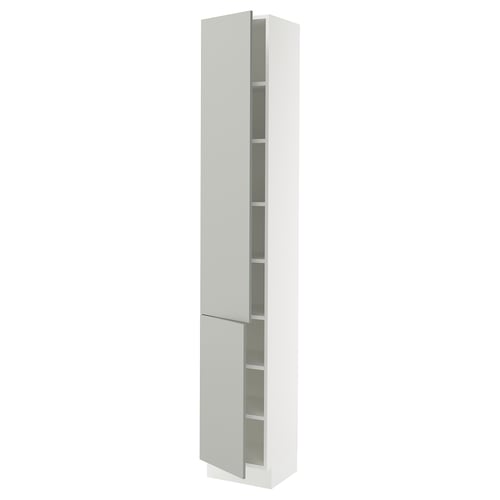 SEKTION Armoire haute + tablette/2ptes, blanc/Havstorp gris clair, 15x15x90 "
