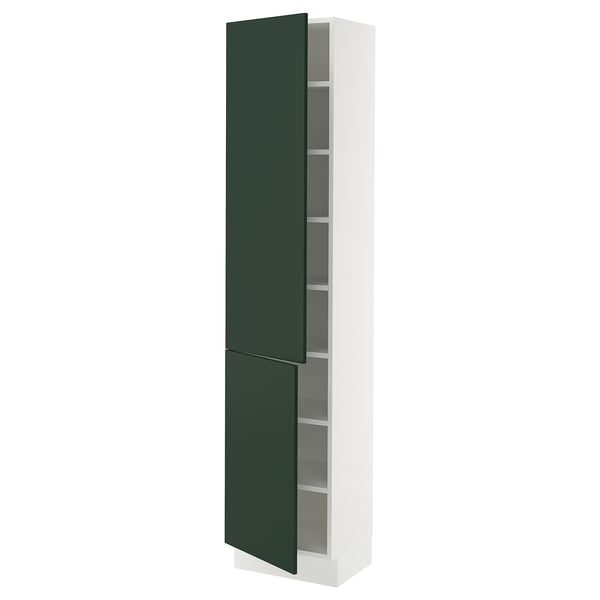 SEKTION Armoire haute + tablette/2ptes, blanc/Havstorp vert profond, 18x15x80 "