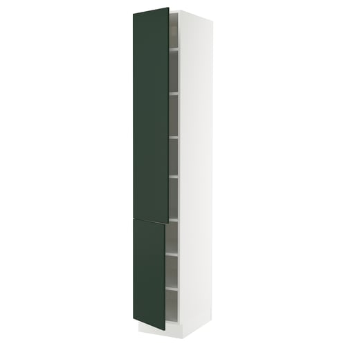 SEKTION Armoire haute + tablette/2ptes, blanc/Havstorp vert profond, 15x24x90 "