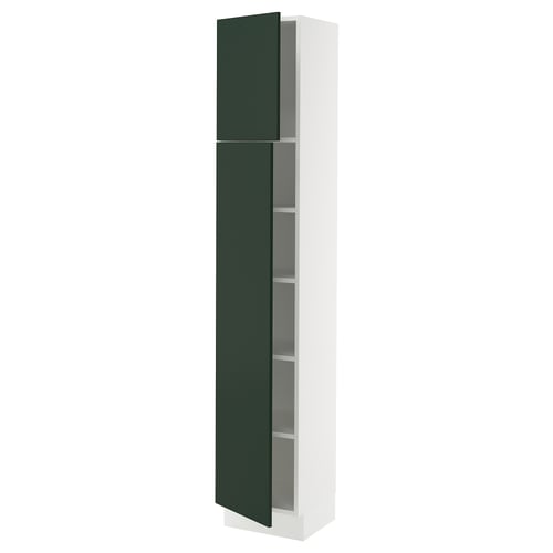 SEKTION Armoire haute + tablette/2ptes, blanc/Havstorp vert profond, 15x15x80 "