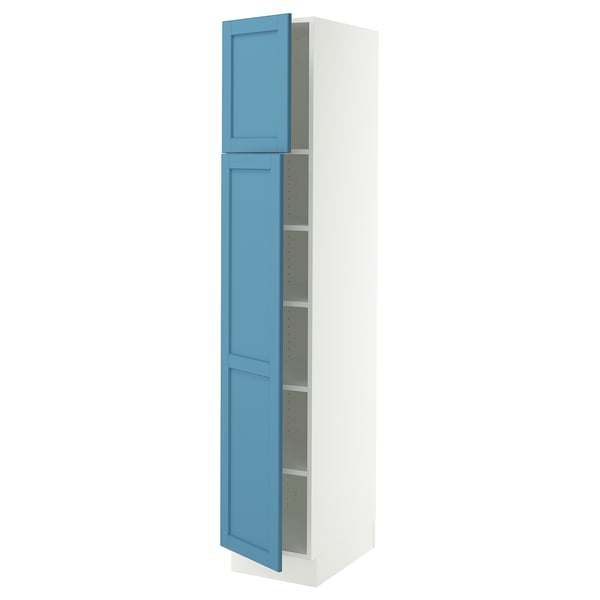 SEKTION Armoire haute + tablette/2ptes, blanc/Lerhyttan bleu, 15x24x80 "