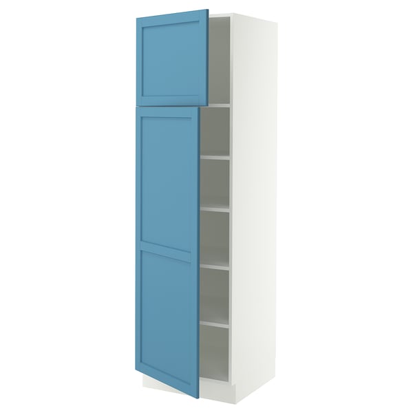 SEKTION Armoire haute + tablette/2ptes, blanc/Lerhyttan bleu, 24x24x80 "