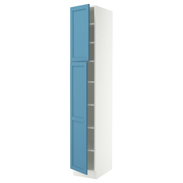 SEKTION Armoire haute + tablette/2ptes, blanc/Lerhyttan bleu, 15x24x90 "