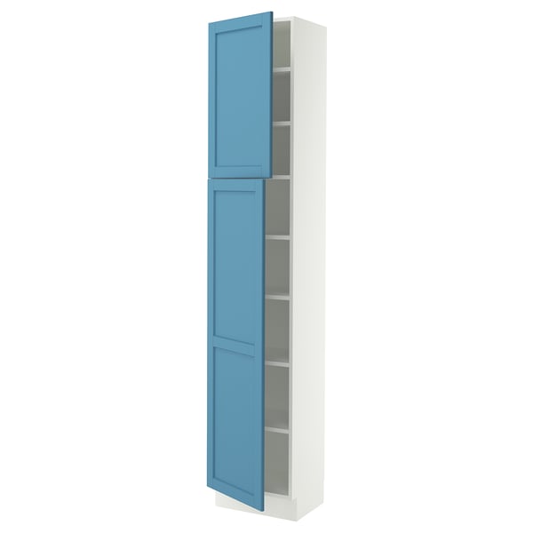SEKTION Armoire haute + tablette/2ptes, blanc/Lerhyttan bleu, 18x15x90 "