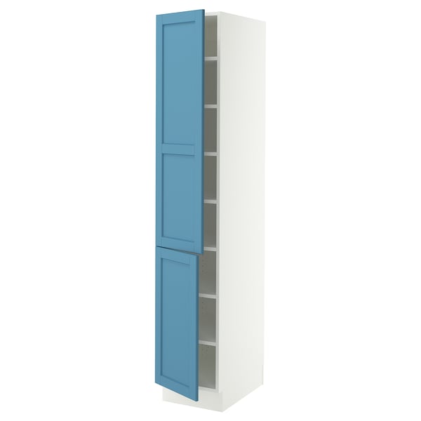 SEKTION Armoire haute + tablette/2ptes, blanc/Lerhyttan bleu, 15x24x80 "