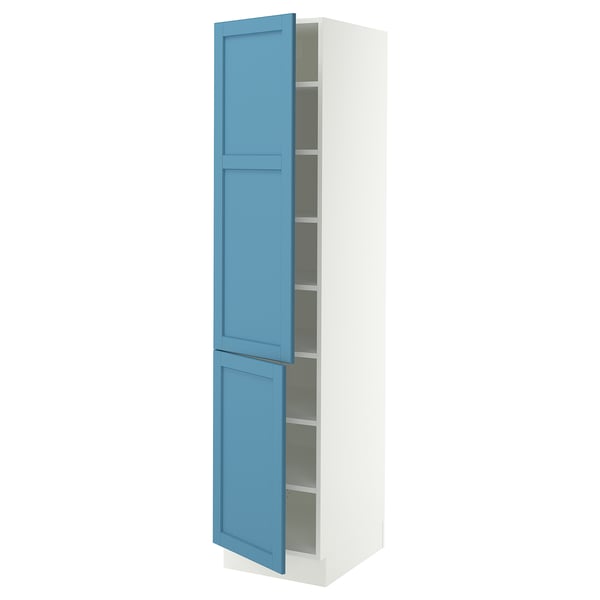 SEKTION Armoire haute + tablette/2ptes, blanc/Lerhyttan bleu, 18x24x80 "