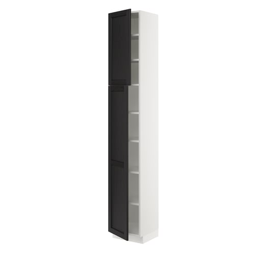 SEKTION Armoire haute + tablette/2ptes, blanc/Lerhyttan teinté noir, 15x15x90 "
