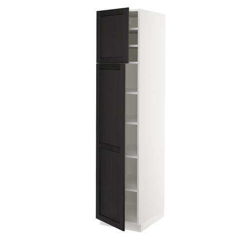SEKTION Armoire haute + tablette/2ptes, blanc/Lerhyttan teinté noir, 18x24x80 "