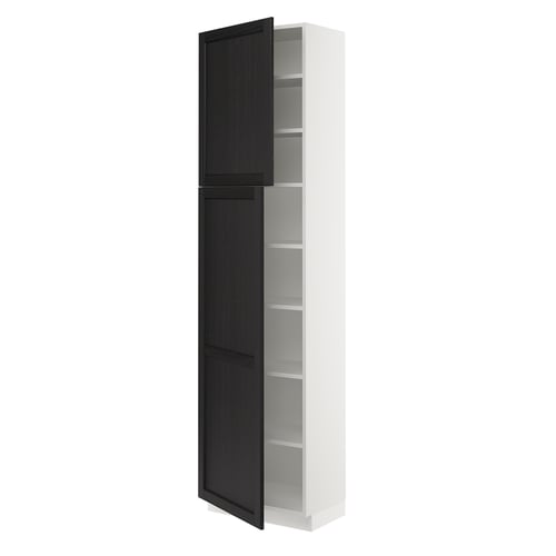 SEKTION Armoire haute + tablette/2ptes, blanc/Lerhyttan teinté noir, 24x15x90 "
