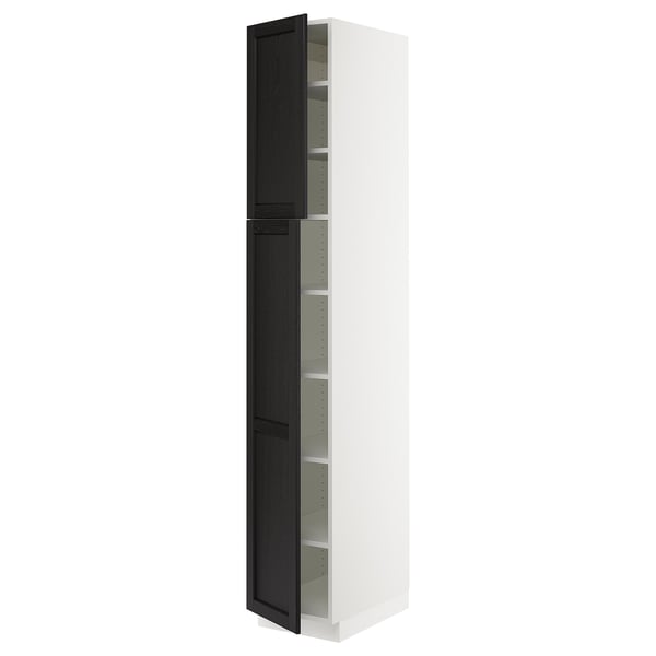 SEKTION Armoire haute + tablette/2ptes, blanc/Lerhyttan teinté noir, 15x24x90 "