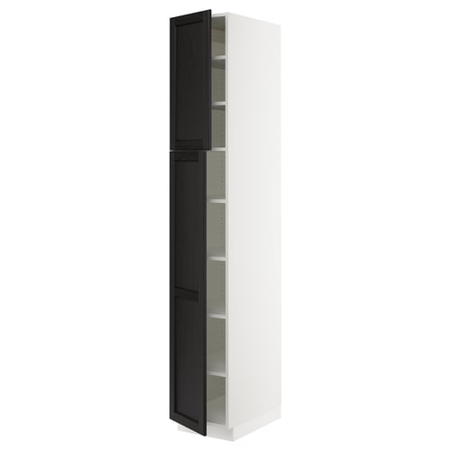SEKTION Armoire haute + tablette/2ptes, blanc/Lerhyttan teinté noir, 15x24x90 "