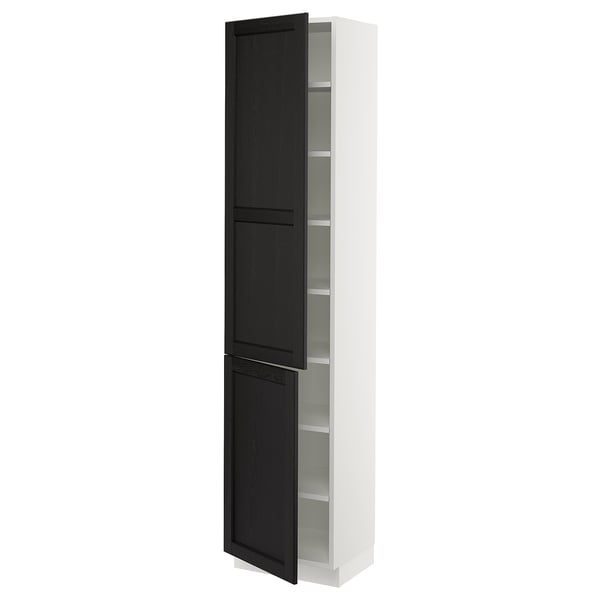 SEKTION Armoire haute + tablette/2ptes, blanc/Lerhyttan teinté noir, 18x15x80 "